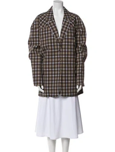 Pre-owned Tibi Plaid Print Blazer In Brown