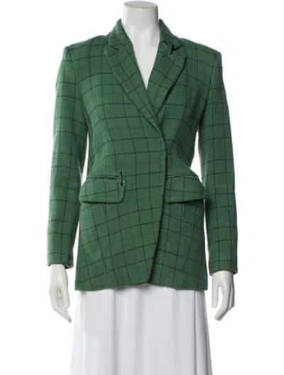 Pre-owned Tibi Plaid Print Blazer In Green