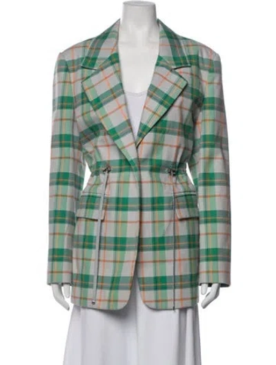 Pre-owned Tibi Plaid Print Blazer In Green