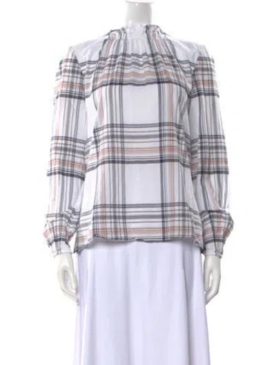 Pre-owned Tibi Plaid Print Crew Neck Blouse In White