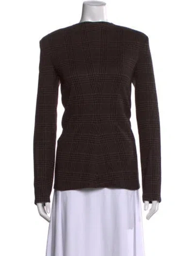 Pre-owned Tibi Plaid Print Crew Neck Top In Brown