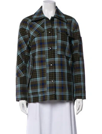 Pre-owned Tibi Plaid Print Jacket In Green