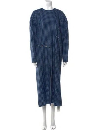 Pre-owned Tibi Plaid Print Long Dress In Blue
