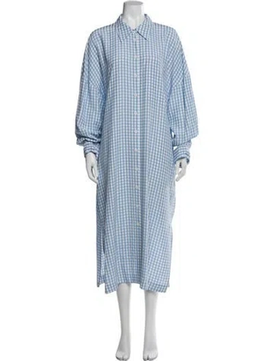 Pre-owned Tibi Plaid Print Long Dress In Blue