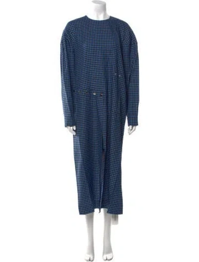 Pre-owned Tibi Plaid Print Long Dress In Blue