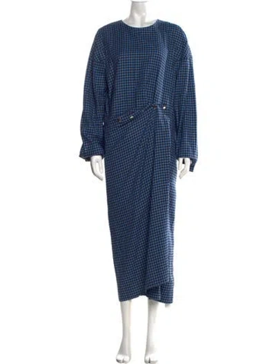 Pre-owned Tibi Plaid Print Long Dress In Blue