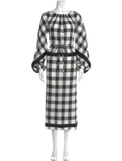 Pre-owned Tibi Plaid Print Long Dress In Gray