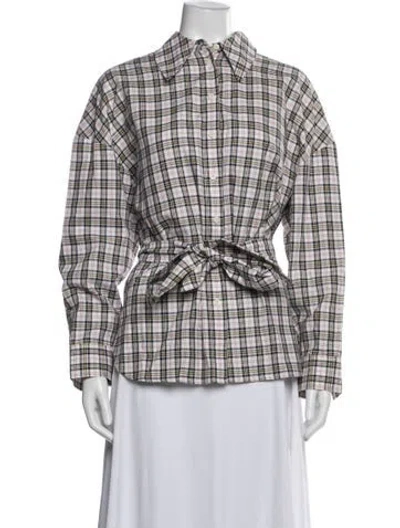 Pre-owned Tibi Plaid Print Long Sleeve Blouse In White