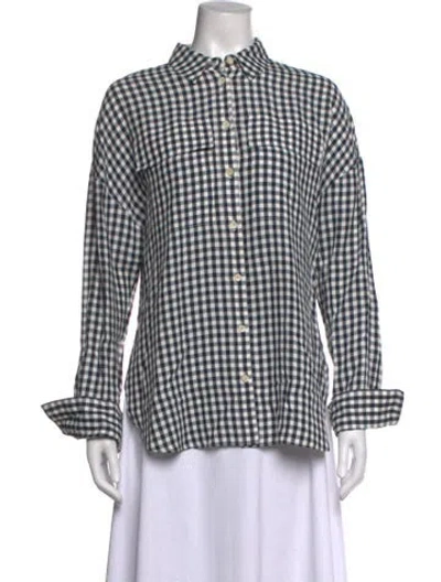 Pre-owned Tibi Plaid Print Long Sleeve Button-up Top In Black