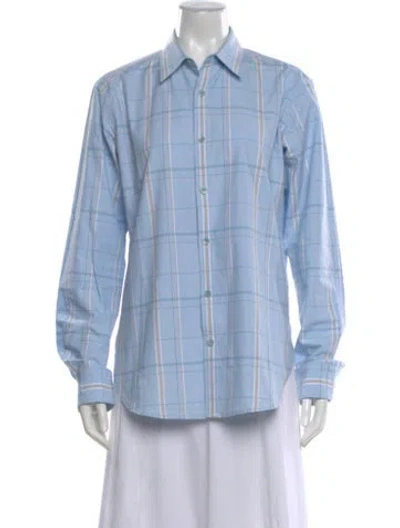 Pre-owned Tibi Plaid Print Long Sleeve Button-up Top In Blue
