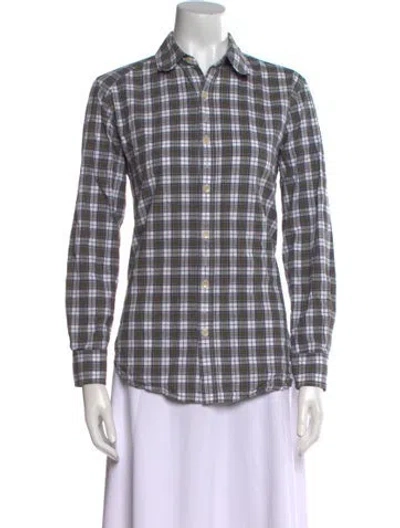 Pre-owned Tibi Plaid Print Long Sleeve Button-up Top In Green