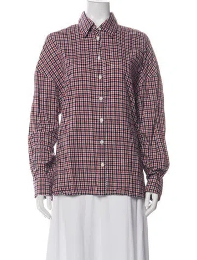 Pre-owned Tibi Plaid Print Long Sleeve Button-up Top In Green