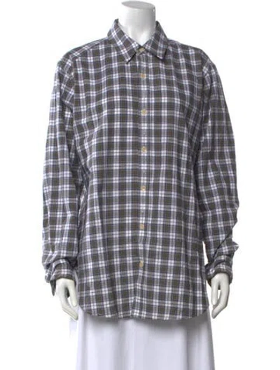 Pre-owned Tibi Plaid Print Long Sleeve Button-up Top In Green