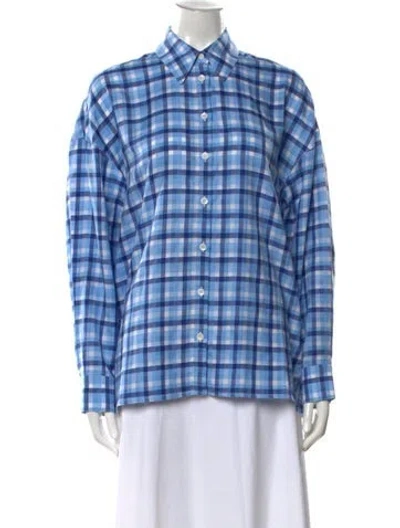 Pre-owned Tibi Plaid Print Long Sleeve Button-up Top W/ Tags In Blue