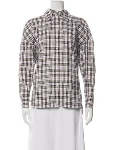 Pre-owned Tibi Plaid Print Long Sleeve Button-up Top In White