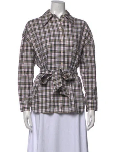 Pre-owned Tibi Plaid Print Long Sleeve Button-up Top In White
