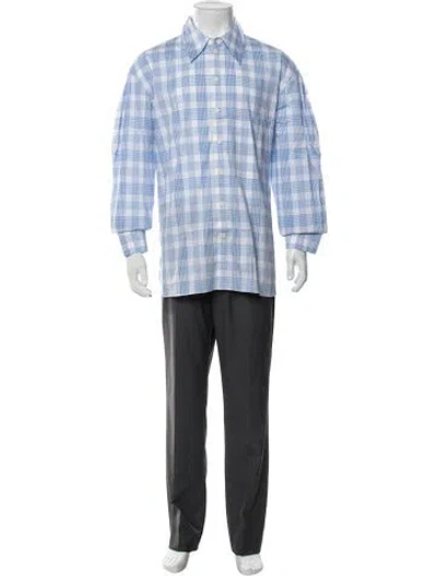 Pre-owned Tibi Plaid Print Long Sleeve Dress Shirt W/ Tags In Blue