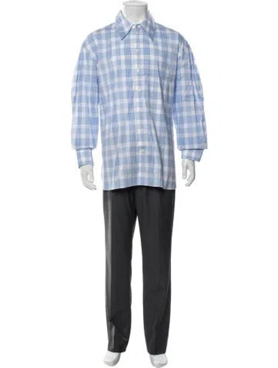 Pre-owned Tibi Plaid Print Long Sleeve Dress Shirt W/ Tags In Blue