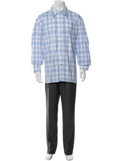 Pre-owned Tibi Plaid Print Long Sleeve Dress Shirt W/ Tags In Blue