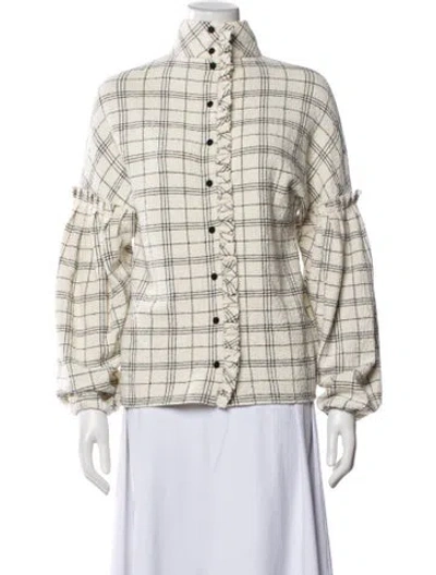 Pre-owned Tibi Plaid Print Long Sleeve Top In Neutral