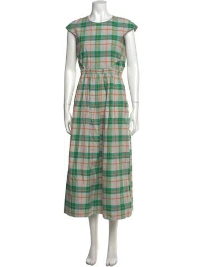 Pre-owned Tibi Plaid Print Midi Length Dress In Green