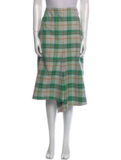 Pre-owned Tibi Plaid Print Midi Length Skirt In Green