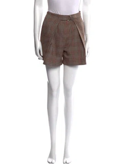 Pre-owned Tibi Plaid Print Mini Shorts In Brown