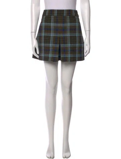 Pre-owned Tibi Plaid Print Mini Shorts W/ Tags In Green