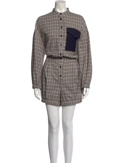 Pre-owned Tibi Plaid Print Mock Neck Romper In Blue