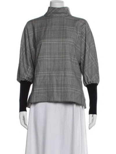Pre-owned Tibi Plaid Print Mock Neck Top In Purple