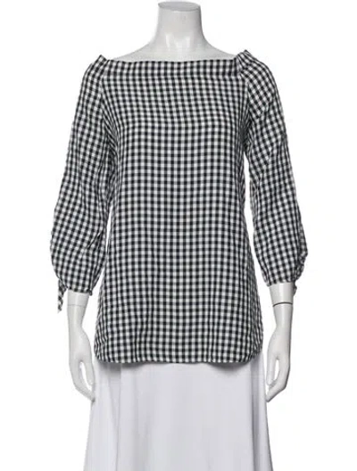 Pre-owned Tibi Plaid Print Off-the-shoulder Blouse In Black/white
