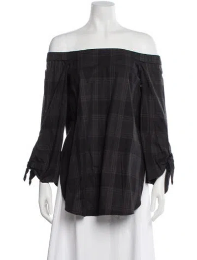 Pre-owned Tibi Plaid Print Off-the-shoulder Blouse In Gray
