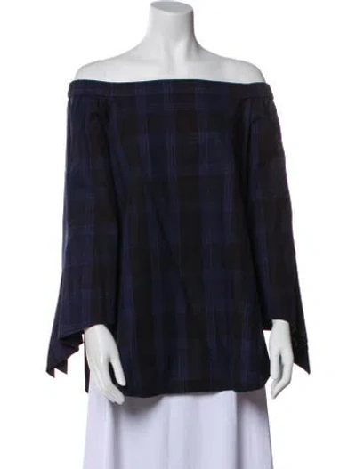 Pre-owned Tibi Plaid Print Off-the-shoulder Blouse In Multi