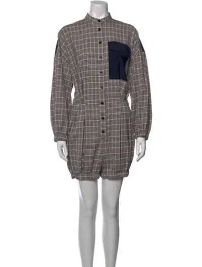Pre-owned Tibi Plaid Print Romper In Blue