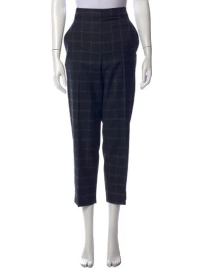 Pre-owned Tibi Plaid Print Straight Leg Pants In Black