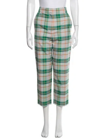 Pre-owned Tibi Plaid Print Straight Leg Pants In Blue
