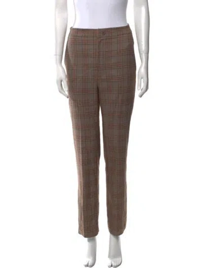 Pre-owned Tibi Plaid Print Straight Leg Pants In Brown
