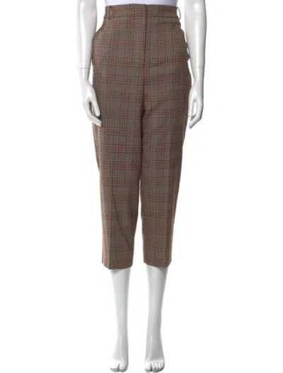 Pre-owned Tibi Plaid Print Straight Leg Pants In Brown