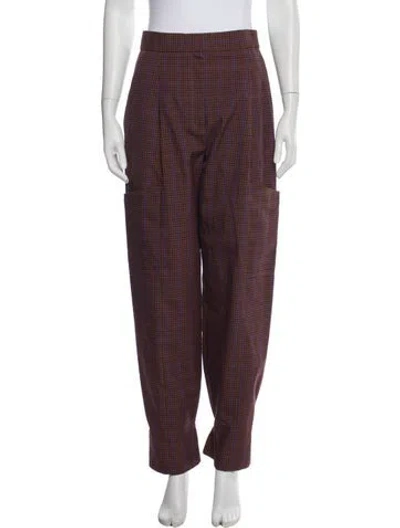 Pre-owned Tibi Plaid Print Straight Leg Pants In Brown