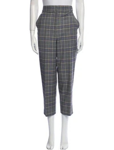 Pre-owned Tibi Plaid Print Straight Leg Pants In Gray