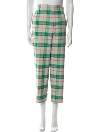 Pre-owned Tibi Plaid Print Straight Leg Pants In Green