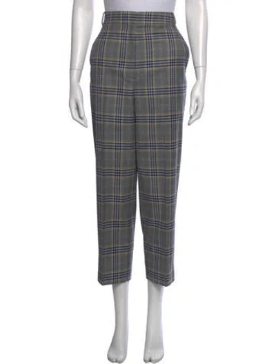 Pre-owned Tibi Plaid Print Straight Leg Pants In Grey