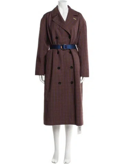 Pre-owned Tibi Plaid Print Trench Coat In Brown
