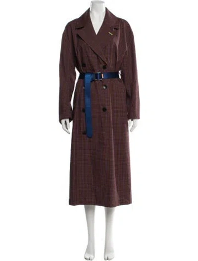 Pre-owned Tibi Plaid Print Trench Coat In Burgundy