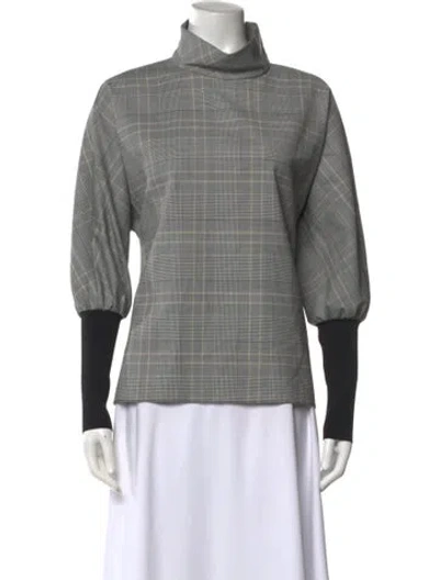 Pre-owned Tibi Plaid Print Turtleneck Blouse In Gray
