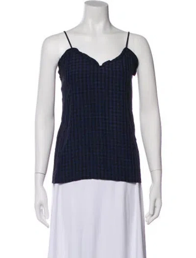Pre-owned Tibi Plaid Print V-neck Top In Blue