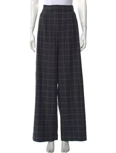 Pre-owned Tibi Plaid Print Wide Leg Pants In Black