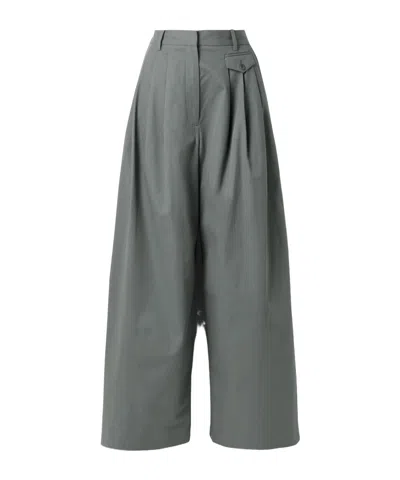 Tibi Pleated Cotton-twill Wide-leg Pants In Gray