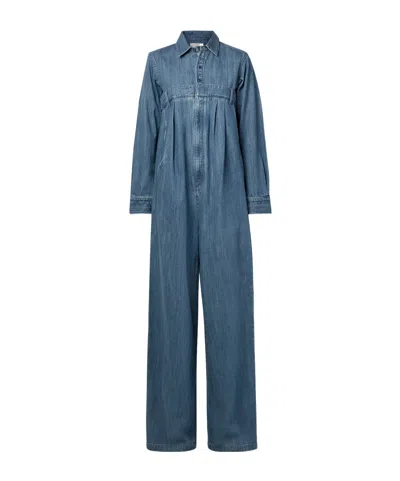 Tibi Pleated Denim Jumpsuit In Blue