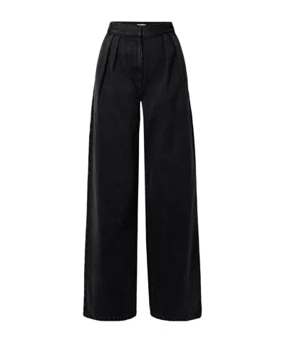 Tibi Pleated Low-rise Wide-leg Jeans In Black